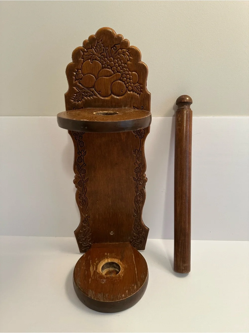 Carved Wooden Paper Towel Holder in Warm Brown